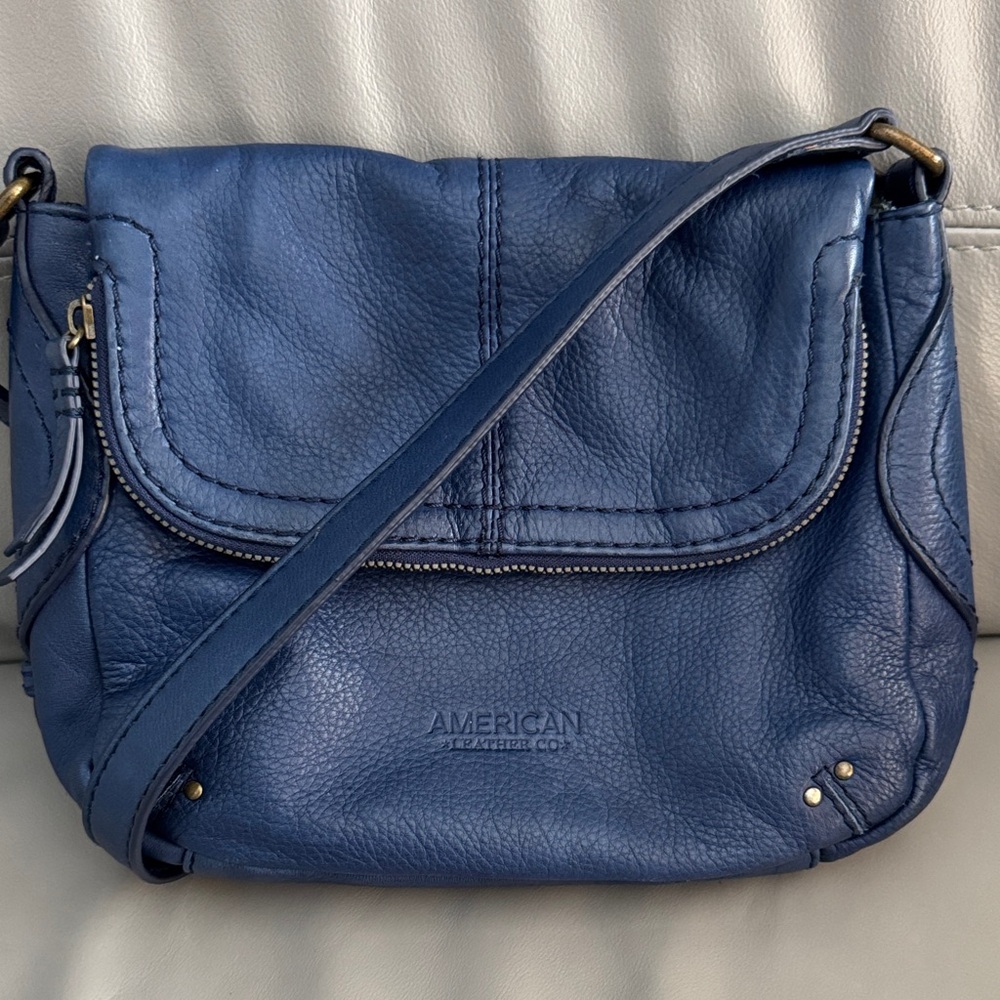 American Leather Co. Blue Leather Crossbody Bag